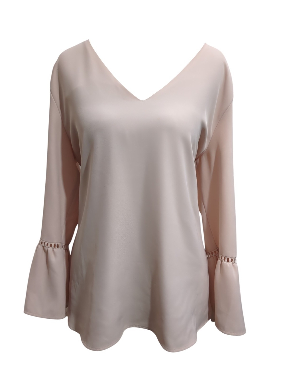 Calvin Klein Blush Pink Bell Sleeve Blouse Large V-Neck Minimalist   Boho Chic